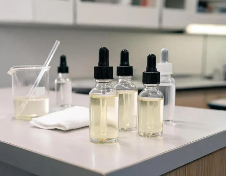 under eye serum on a cosmetics bench, illustration only