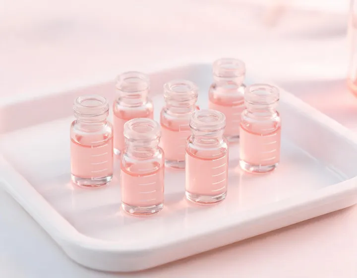 Under eye serum vials on a lab tray, illustration only