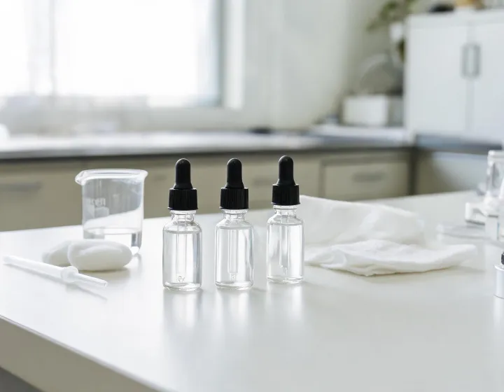 eye serum for dark circles on a cosmetics bench, illustration only